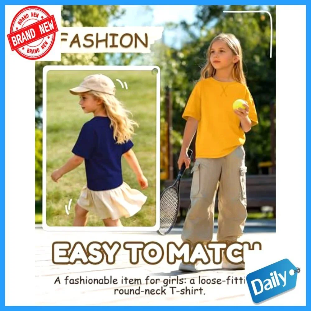 3 Pack Girls' Short Sleeve Tees Summer Casual Crew Neck Tops 5-14 Years